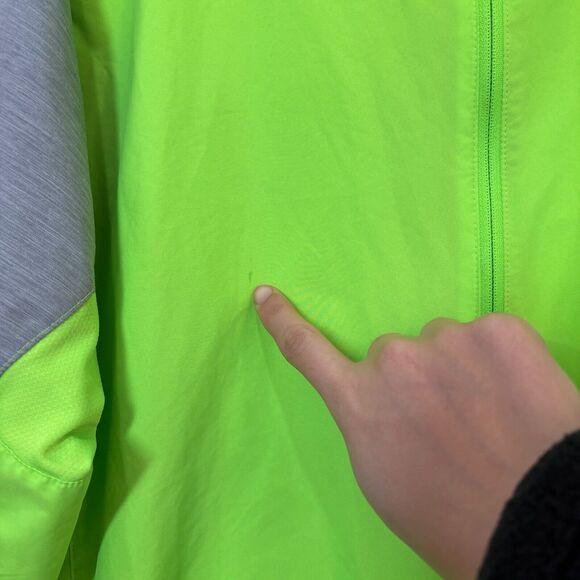 New Balance Neon Green Wind Jacket Men L Running Packable High Visibility Hooded - Picture 12 of 13